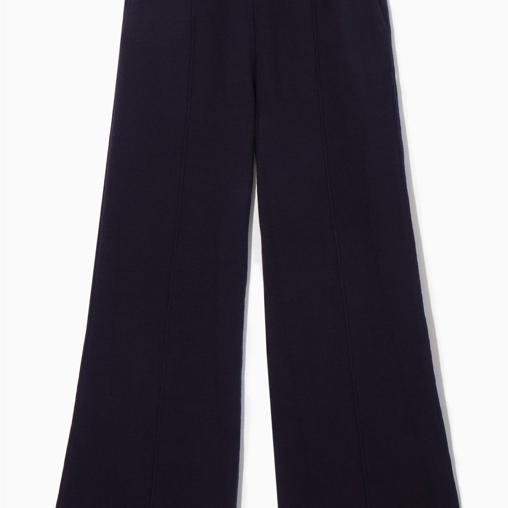 COS FLARED KNITTED WOOL DARK NAVY TROUSERS XS
